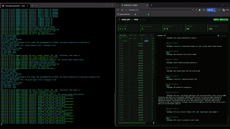 Live Meshtastic packet log showing LONGFAST traffic on local network